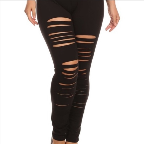 Plus size high waist leggings shredded distressed - Picture 2 of 5